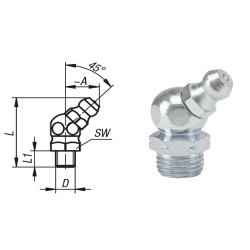 Пресс масленка DIN71412 45° H2 WS9 A2 M10х1