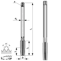 Метчик гаечный М3х0.5, HSSE, 70мм, a=1.8, CzT 159030