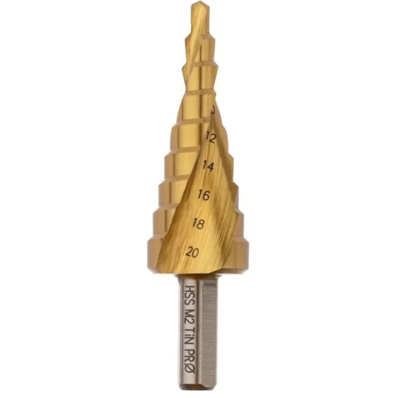 Сверло ступенчатое D4-20мм, HSS-G (M2) TiN, 9ступ., Хв.=8мм, ПРО 30106013