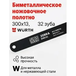 Полотно ножовочное по металлу, HSS-BiMetal, L300мм, 32зуб., Zebra
