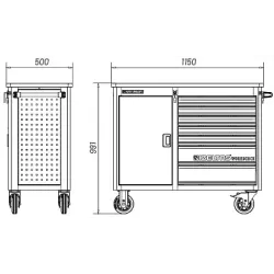 Тележка инструментальная (верстак) серии WORKBENCH без инструментов, деревянная столешница, 7 выдвижных ящиков, отделение с расп